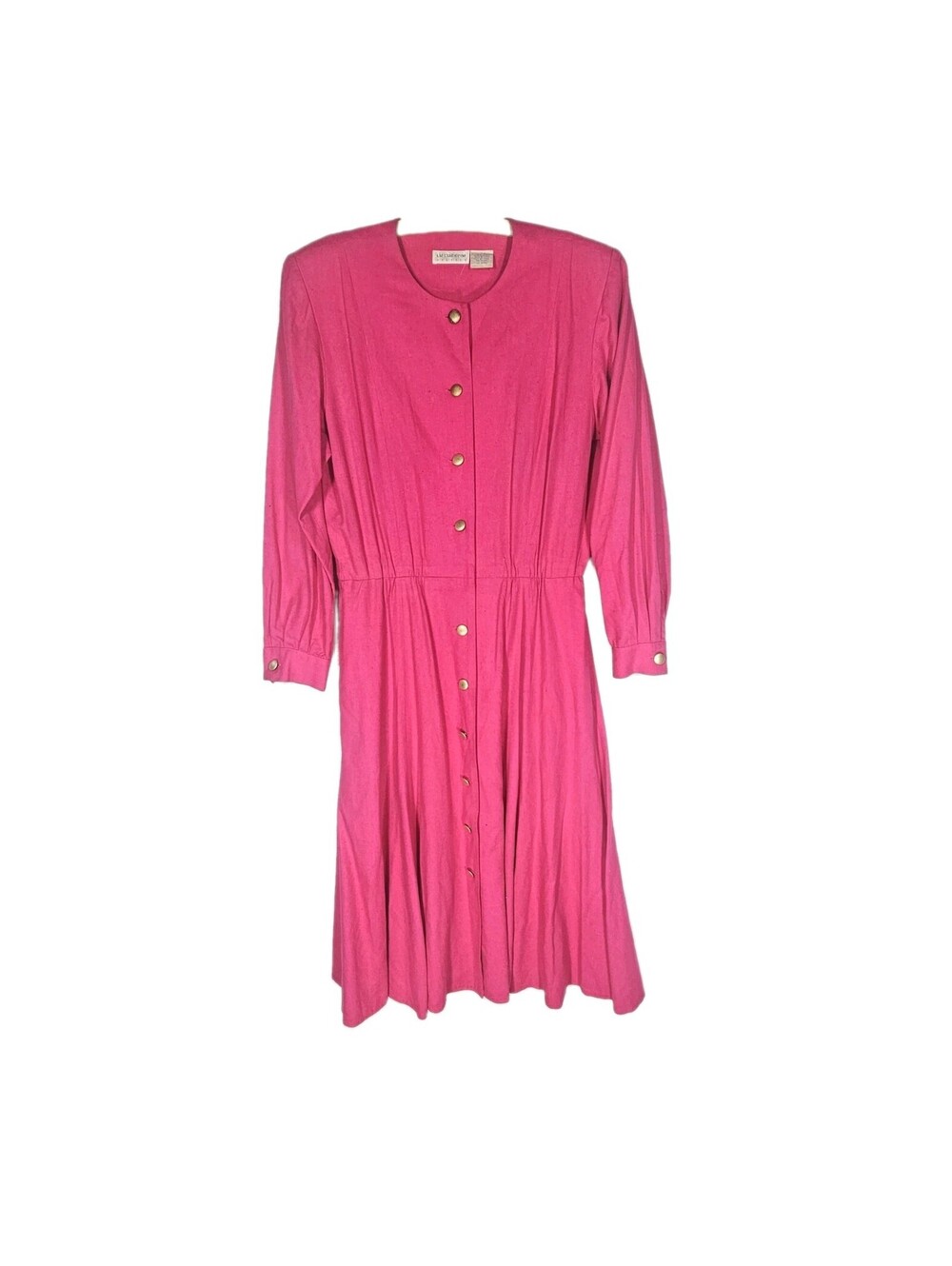 Vintage 90s 100% Silk Dress Magenta Button Front Classic A Line Retro Pink Vivid